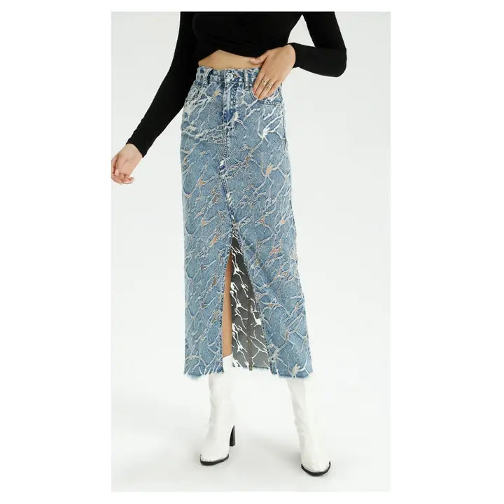Lace Hollow Out Denim Skirt