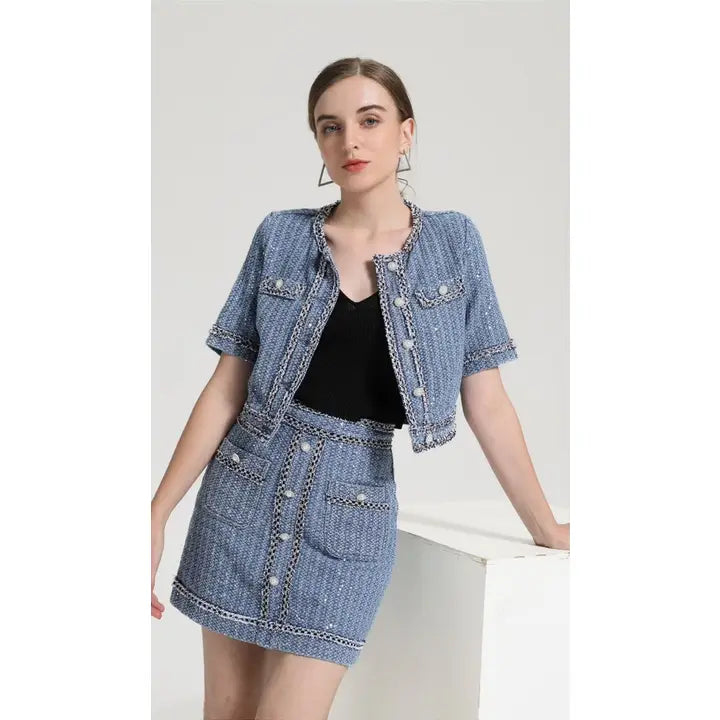 Front Button A-Line Denim Mini Skirt