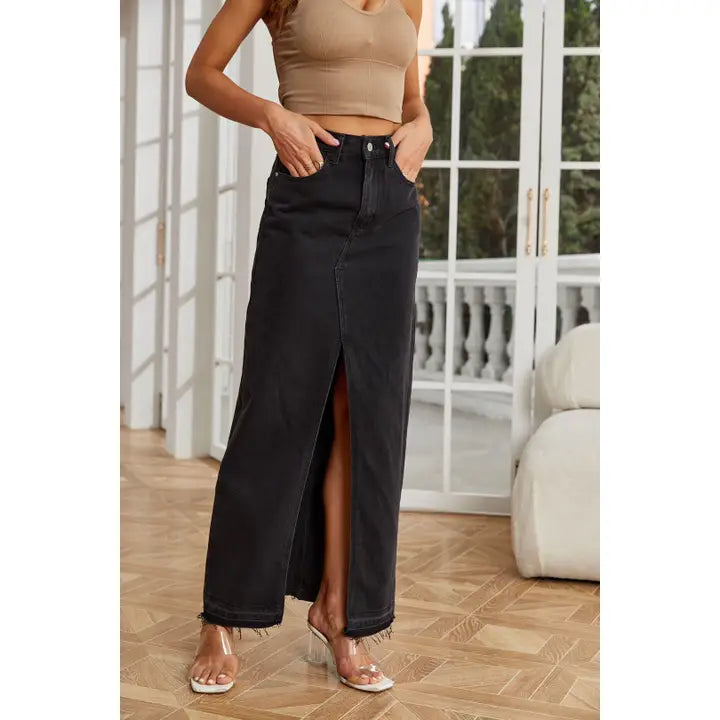 Denim Maxi Skirt with Front Split