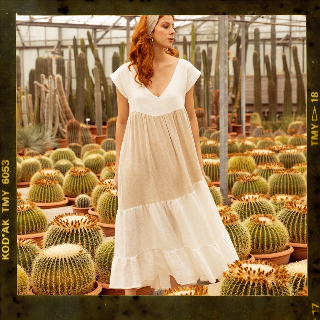 Natural 2-Tone Linen Dress