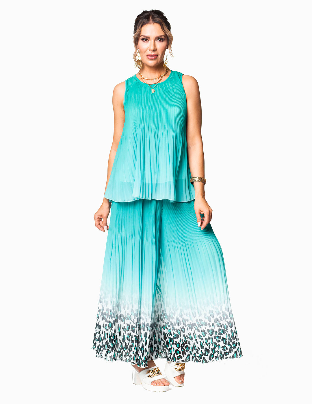 Sea Green Ombré Pleated Palazzo Pants