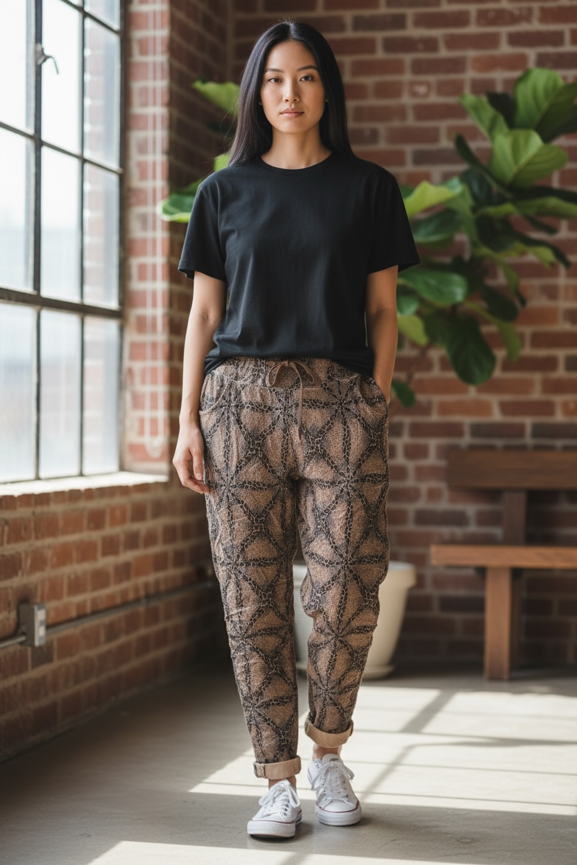 Italian Brown Animal Print Crinkle Pant