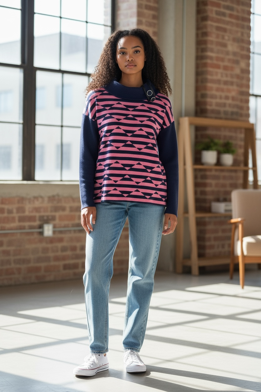 Navy/Pink Cotton Sweater