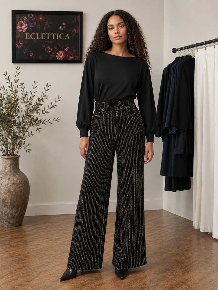 Black/Gold Pinstripe Knit Pant - by M Italy