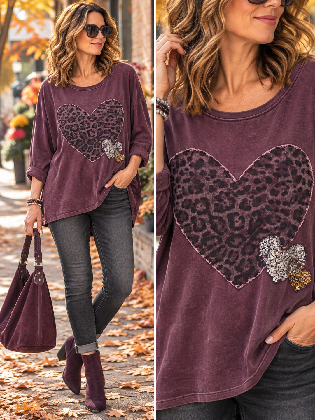 Plum Leopard Heart Cotton Top - by Amorosa