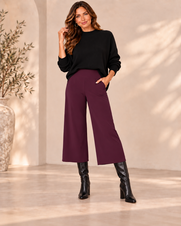 Purple Cropped Wide-Leg Pants - by Kozan