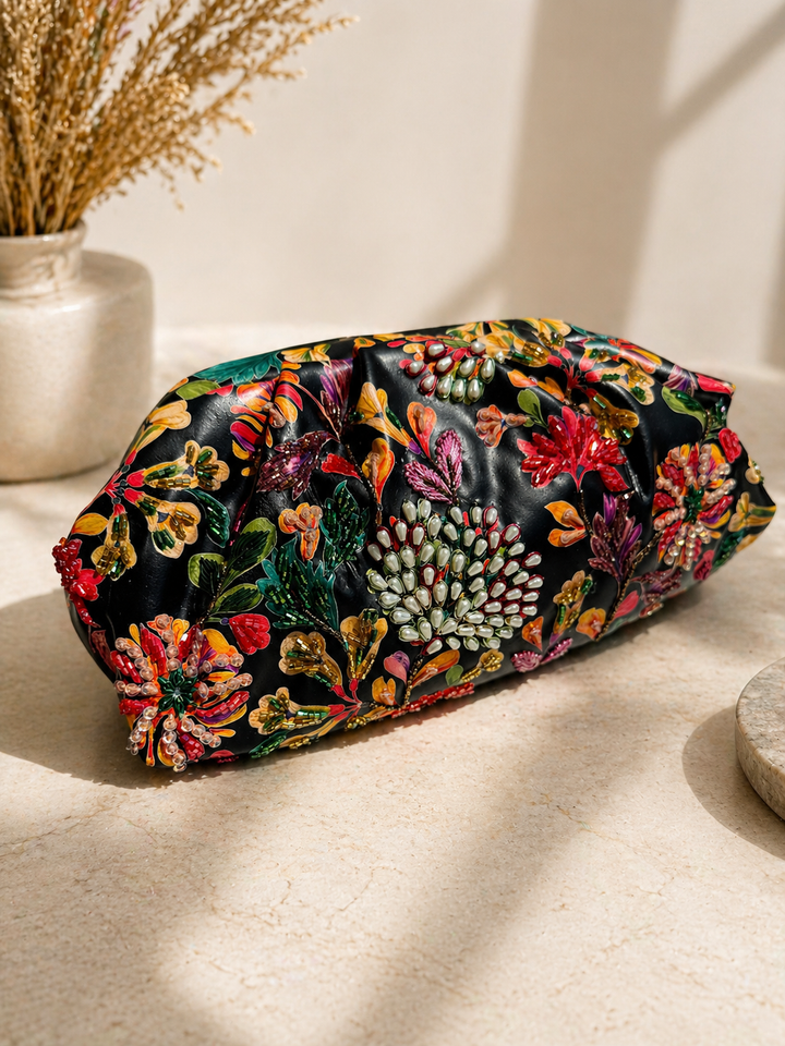 Garden Ruche Beaded Clutch