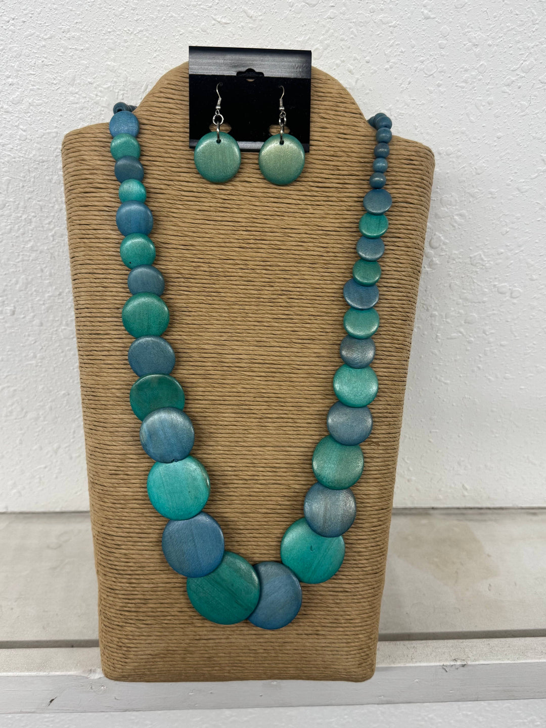 Turquoise and Blue Wood Necklace and Earring Set
