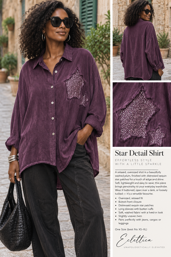 Purple Tone on Tone Sequins Star Blouse - by Amorosa