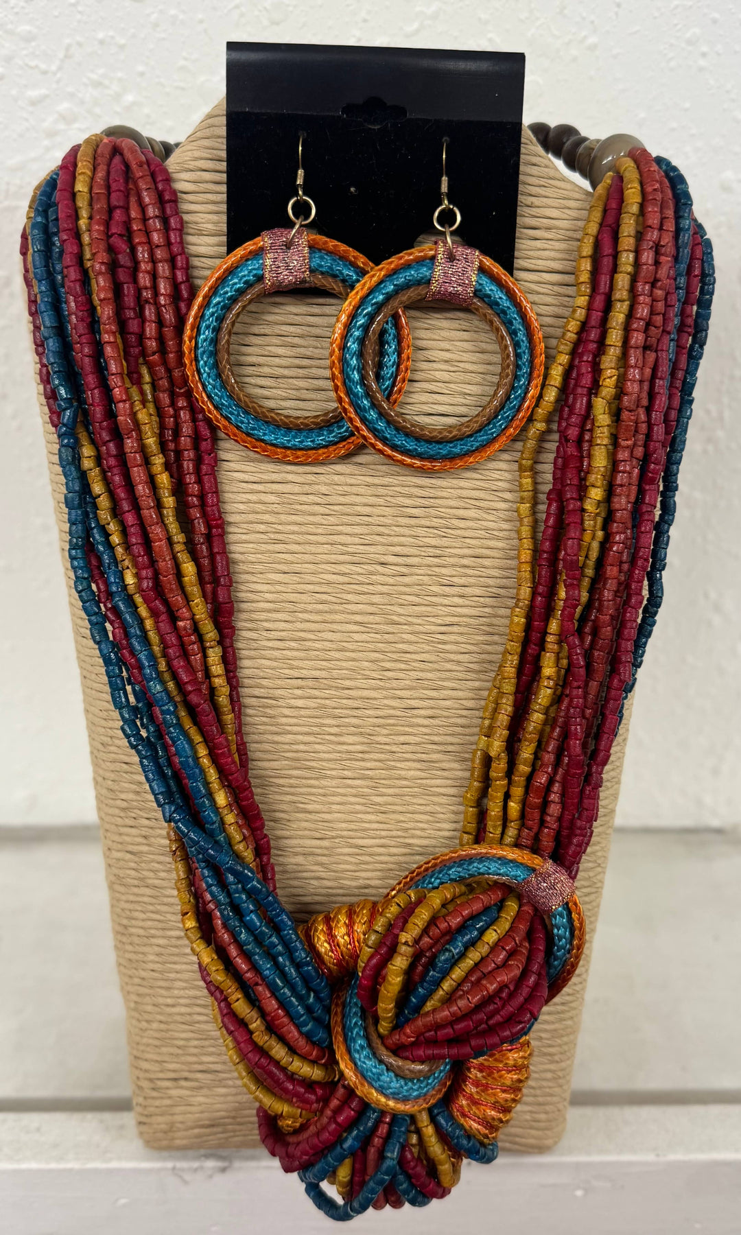 16-Strand Beaded Necklace and Earring Set