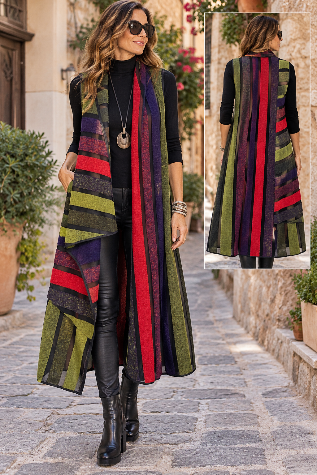 Asymmetric Mesh Stripe Vest - by LUUKAA
