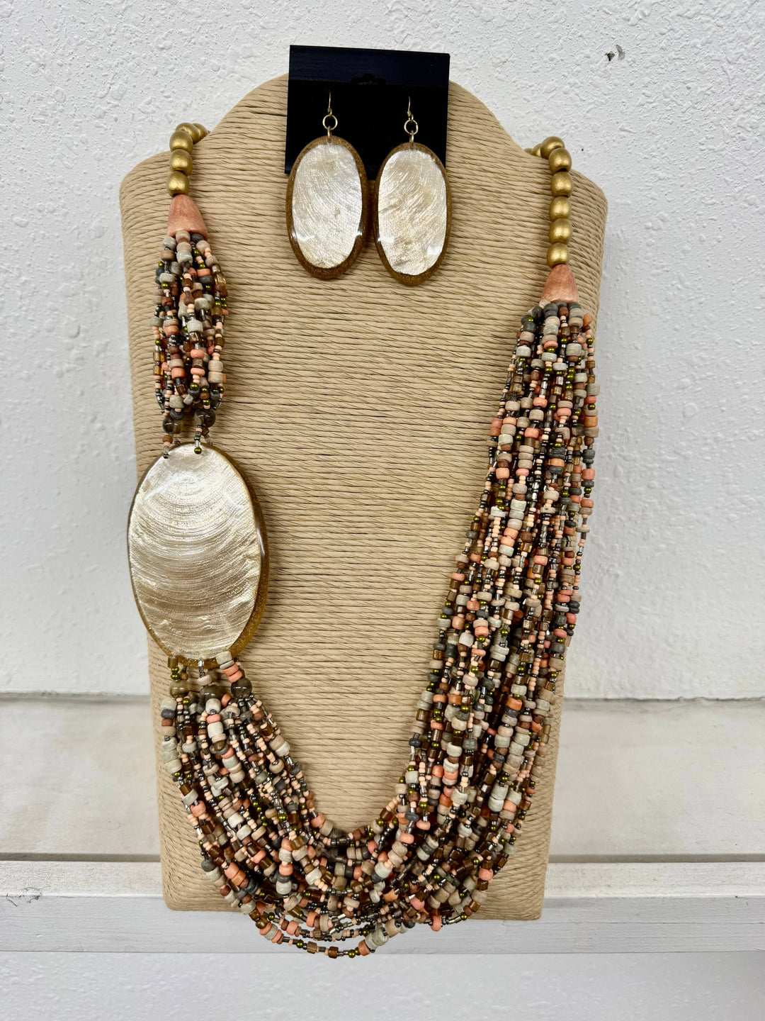 Capiz Shell and Bead Necklace and Earring Set