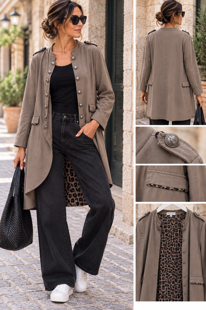 Taupe Leopard Military-Inspired Cardigan - by Amorosa