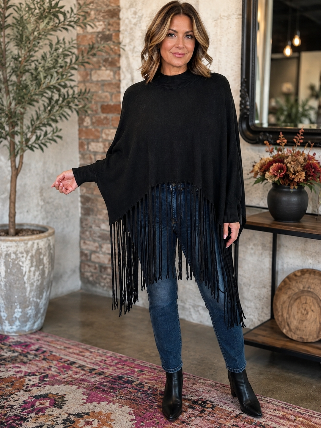 Black Fringe Poncho - by Eternelle