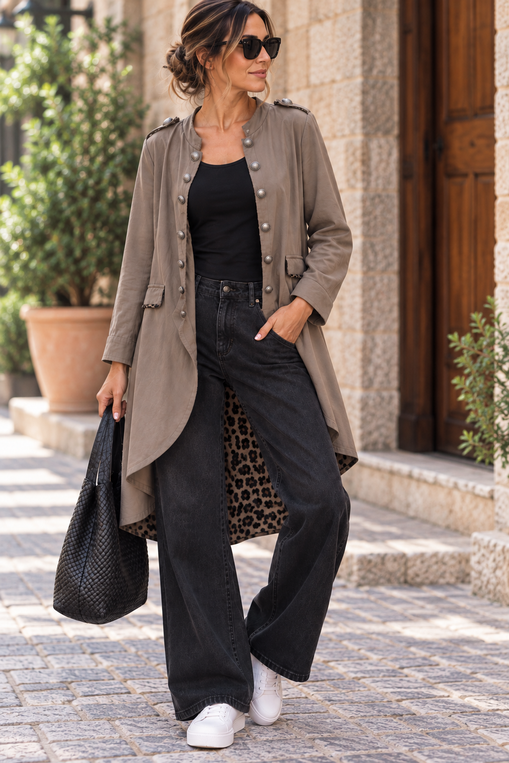 Taupe Leopard Military-Inspired Cardigan - by Amorosa