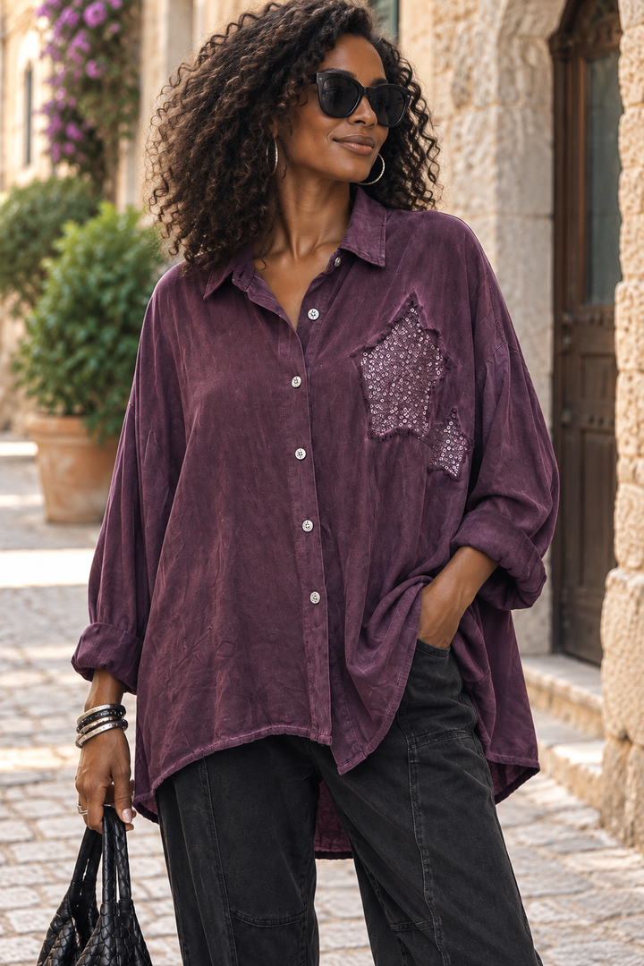 Purple Tone on Tone Sequins Star Blouse - by Amorosa