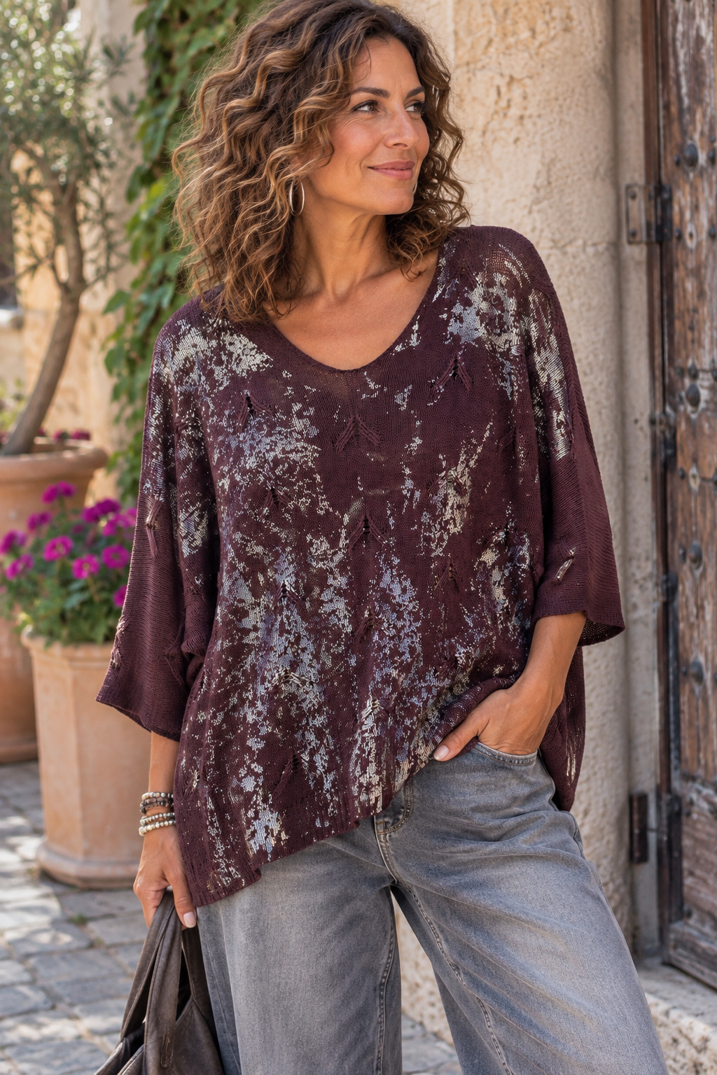 Plum Metallic Knit Top - by Amorosa