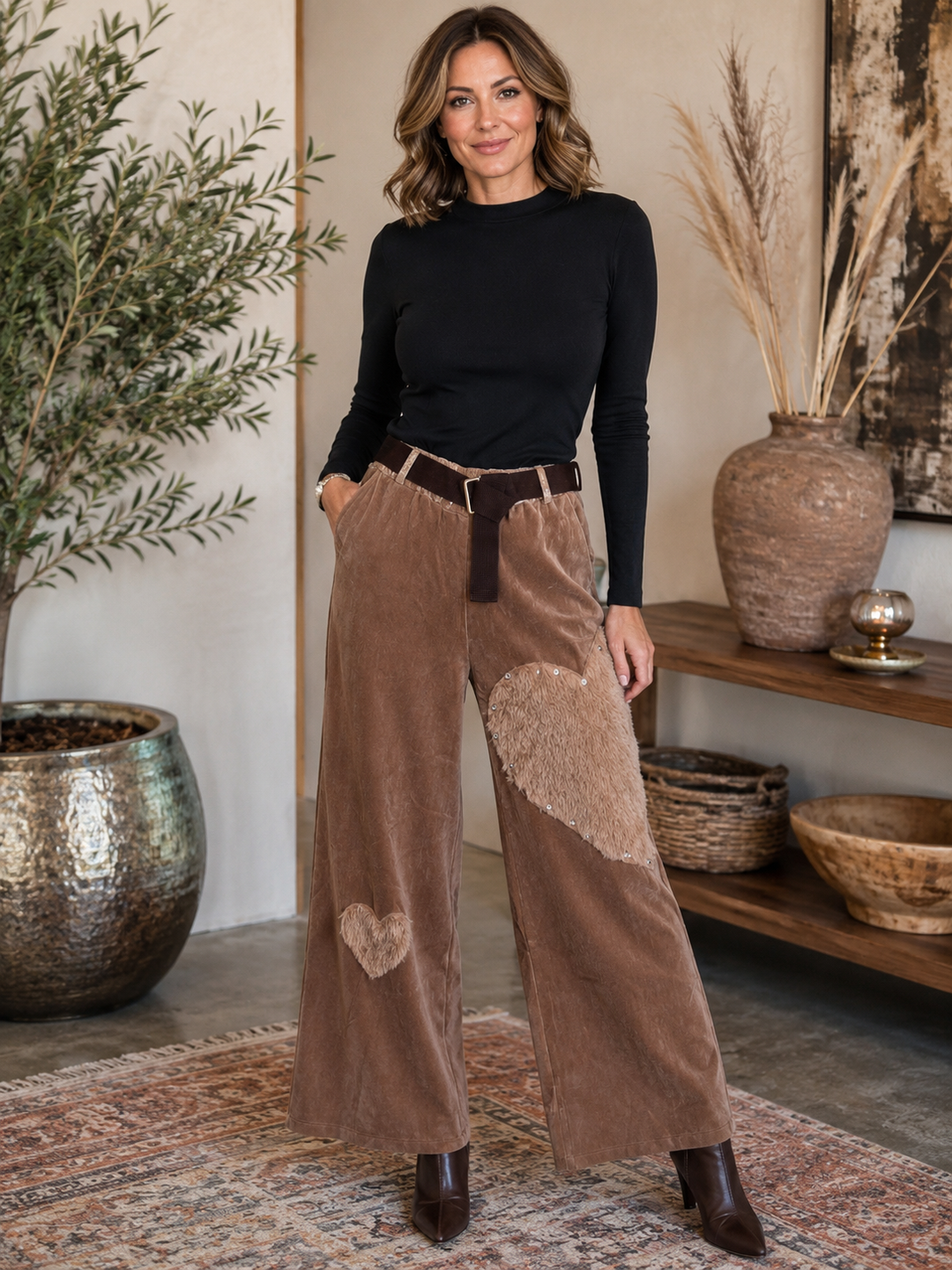 Brown Fur Heart Pant - by Eternelle