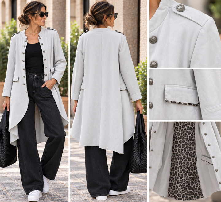 White Leopard Military-Inspired Cardigan - by Amorosa