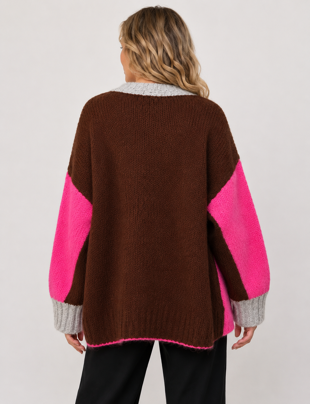 Pink Colour Block Cardigan Sweater - by Elissia