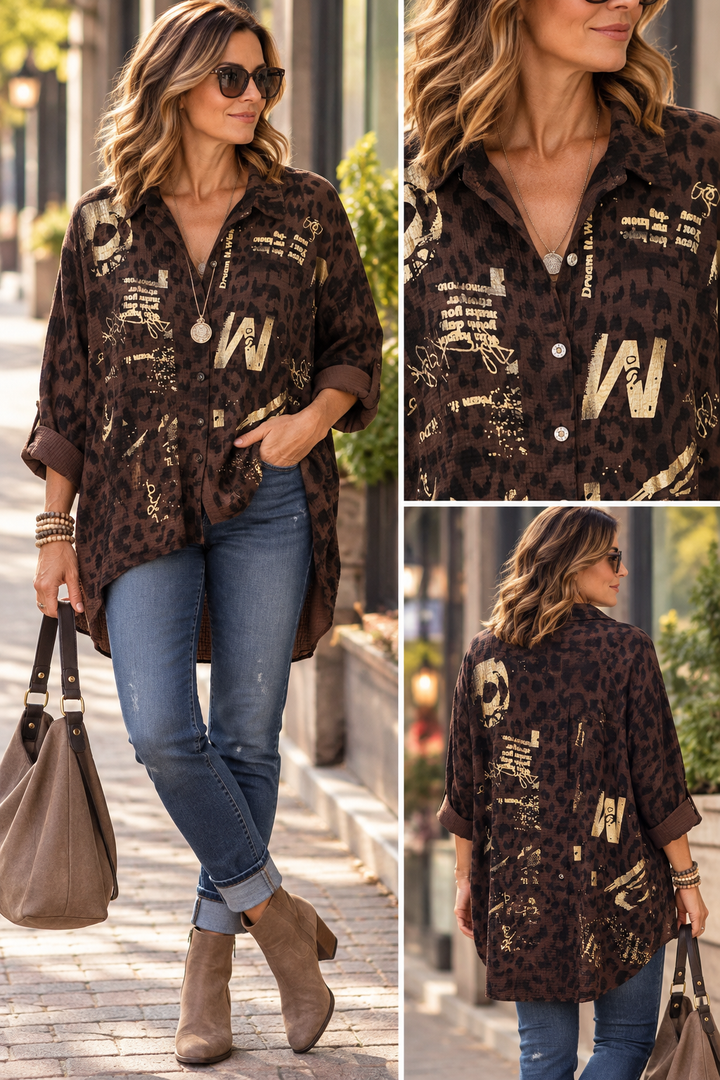 Italian Graphic Leopard Waffle Shirt - by Amorosa