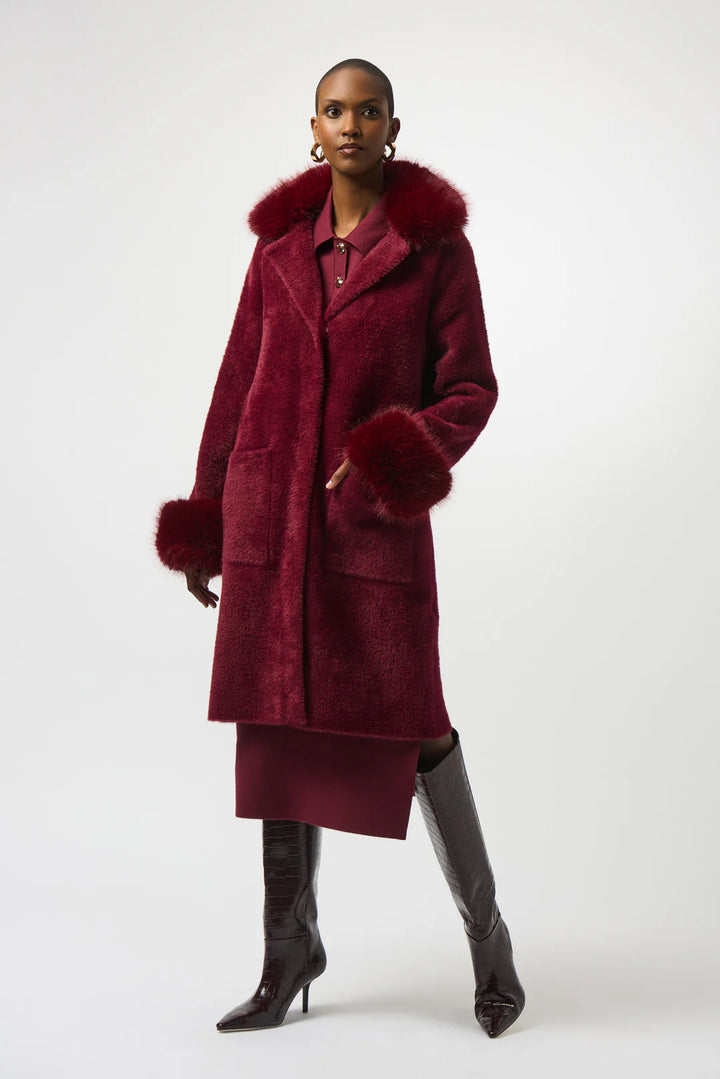 Joseph Ribkoff Faux Fur Merlot Coat