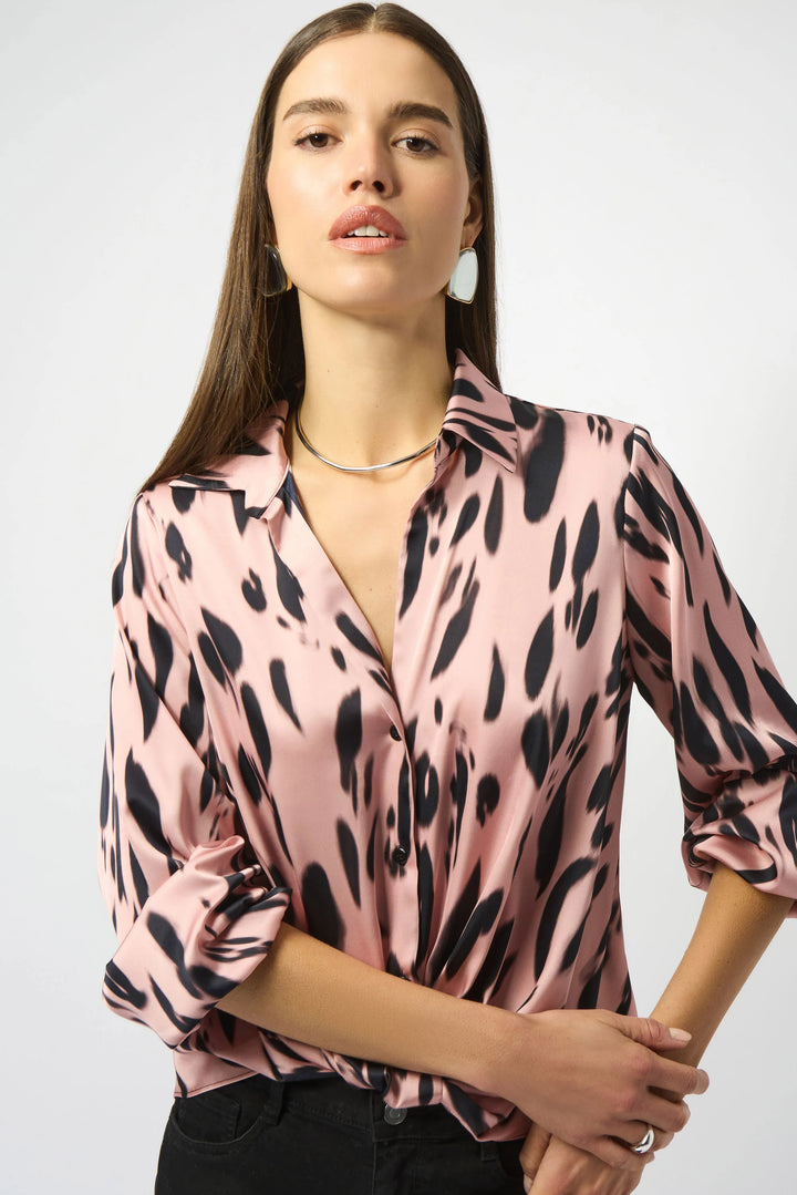 Joseph Ribkoff Satin Pink Leopard Blouse