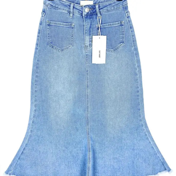 Fishtail Denim Midi-Skirt