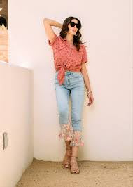 Denim Crop Jeans with Lace Flare