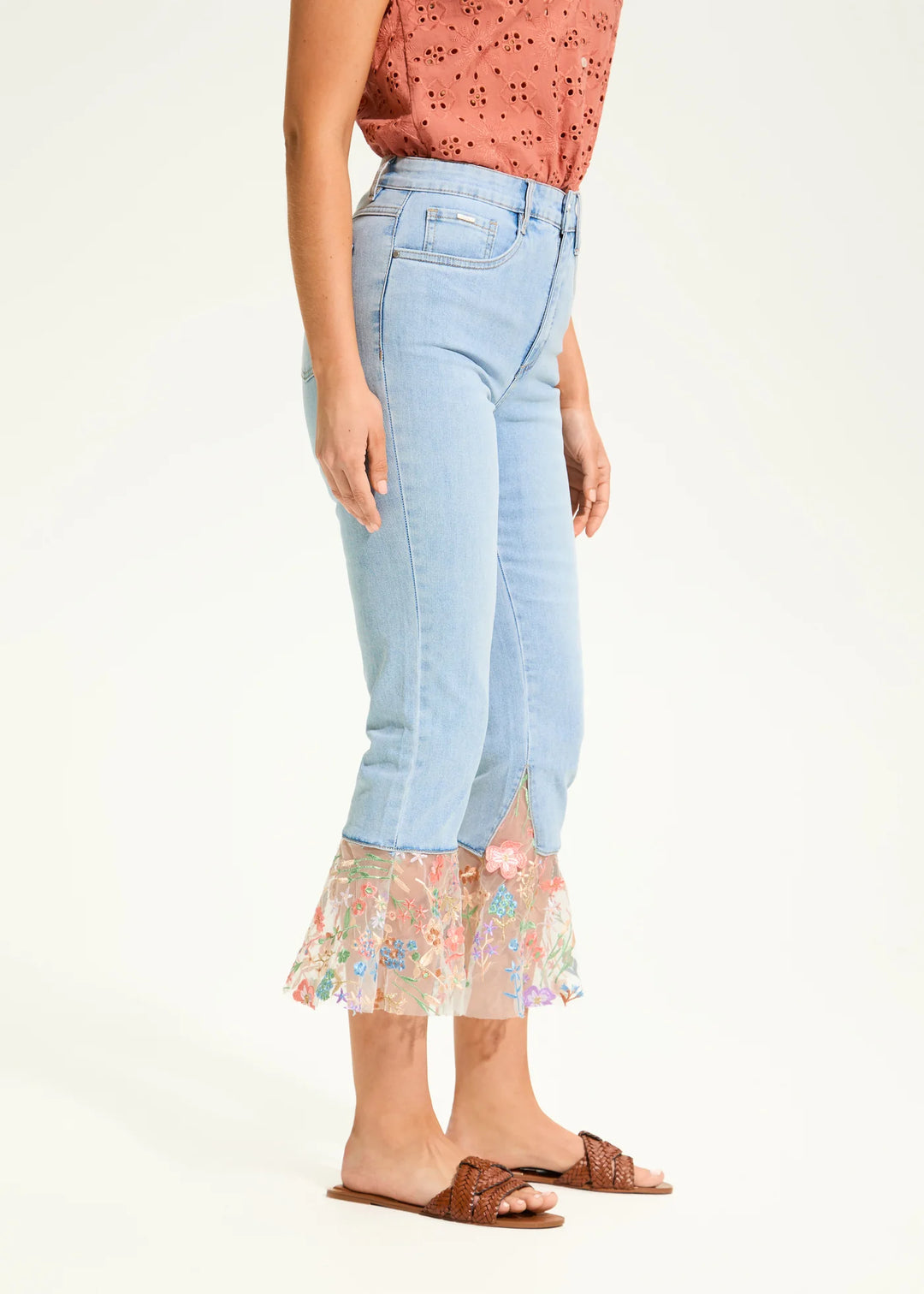 Denim Crop Jeans with Lace Flare