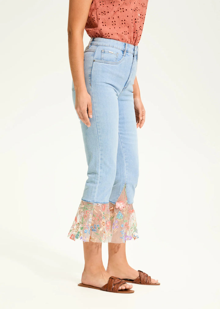 Denim Crop Jeans with Lace Flare
