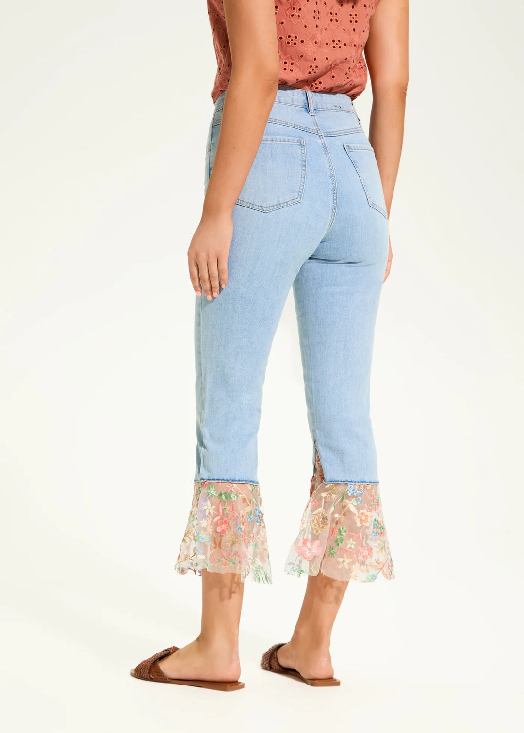 Denim Crop Jeans with Lace Flare