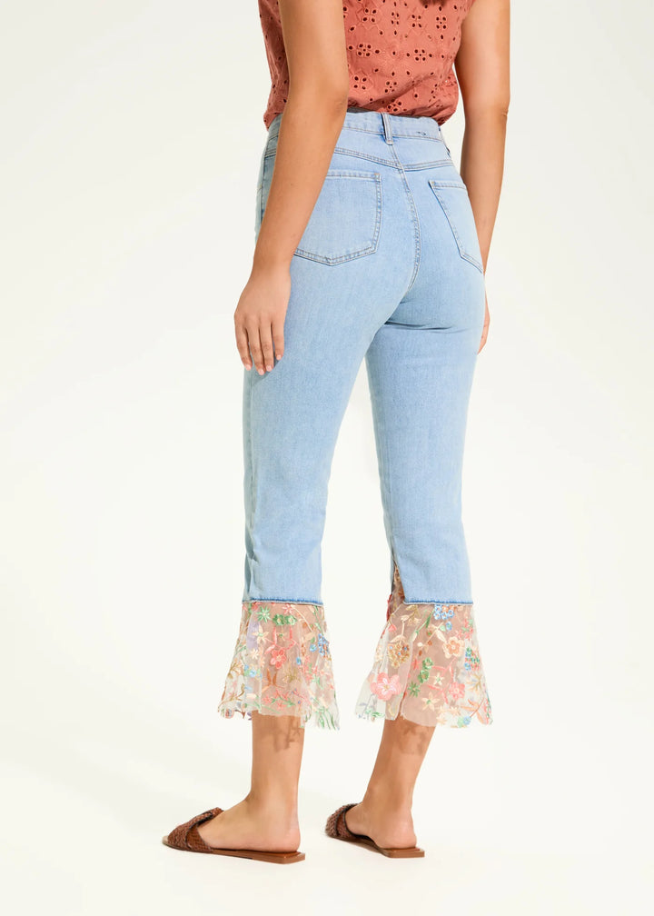 Denim Crop Jeans with Lace Flare
