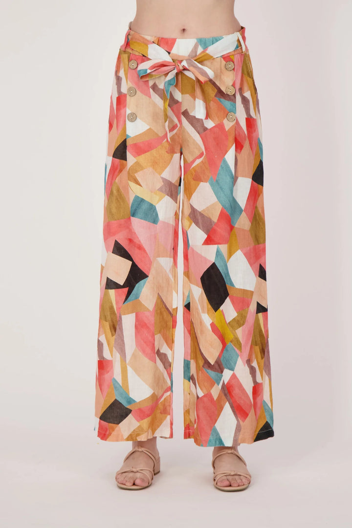 Geometric Print Linen Pant