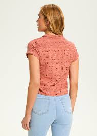 Cotton Eyelet Tie Front Blouse