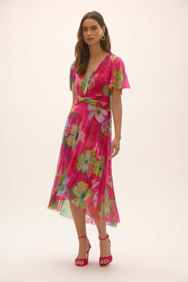 Joseph Ribkoff Pink Floral Shimmer Dress