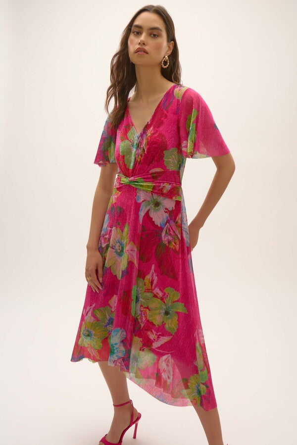 Joseph Ribkoff Pink Floral Shimmer Dress