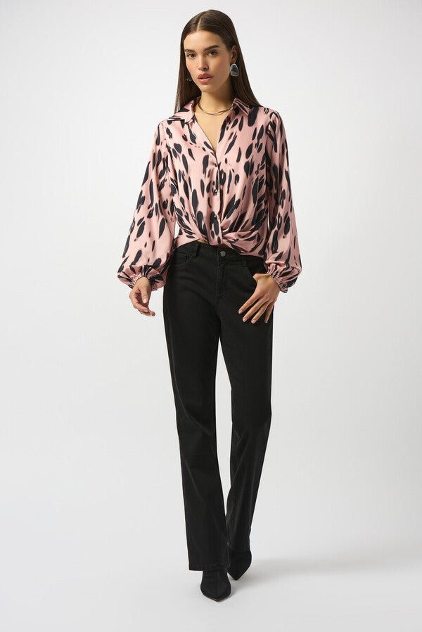 Joseph Ribkoff Satin Pink Leopard Blouse