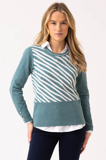 Duck Egg Blue Zebra Stripe Cotton Sweater