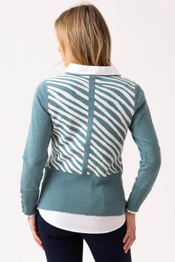 Duck Egg Blue Zebra Stripe Cotton Sweater