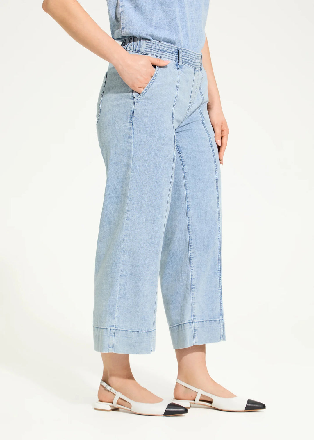 Wide Leg Crop Denim Pants - by French Dressing