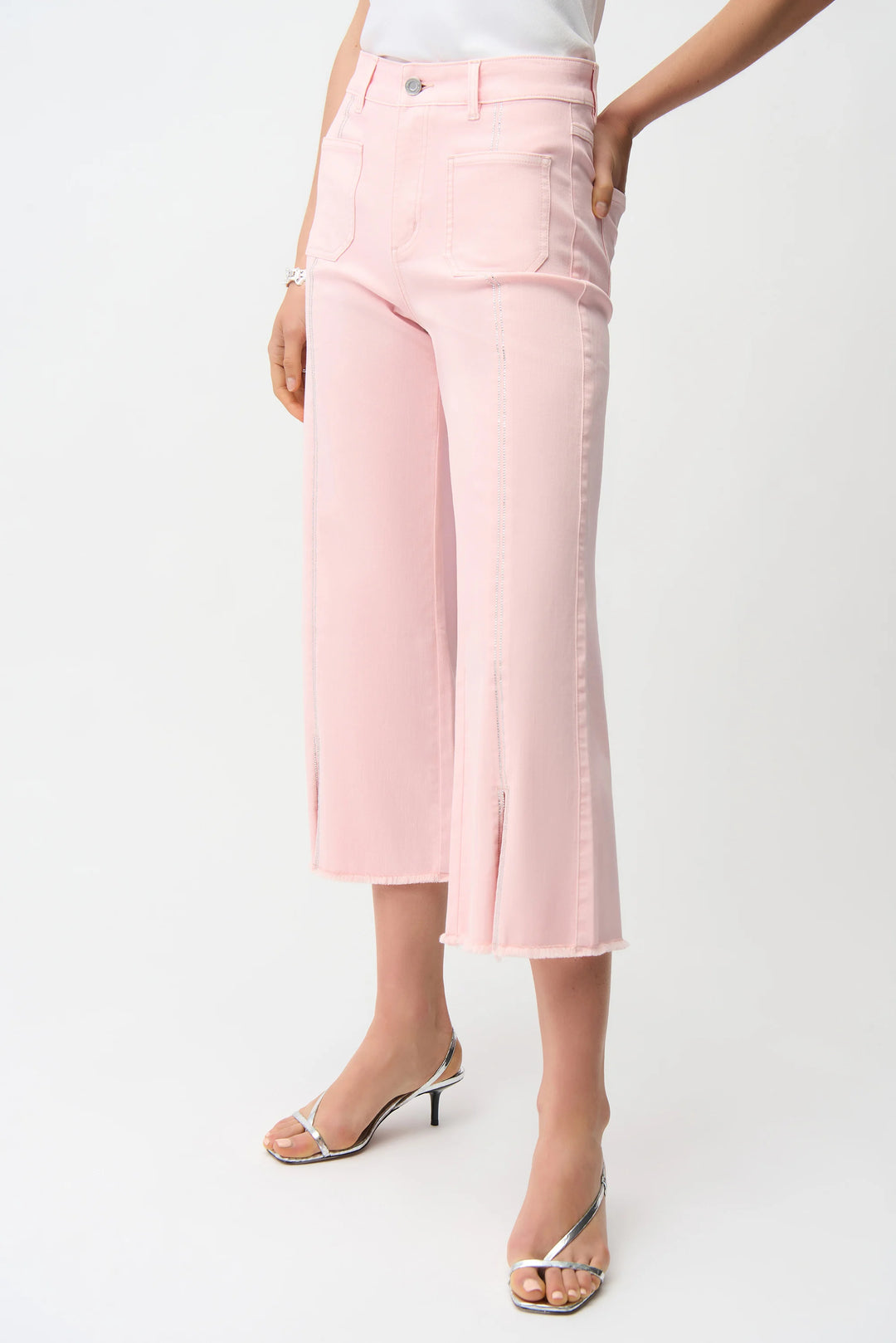 Pink Embellished Culotte Jeans - by Joseph Ribkoff