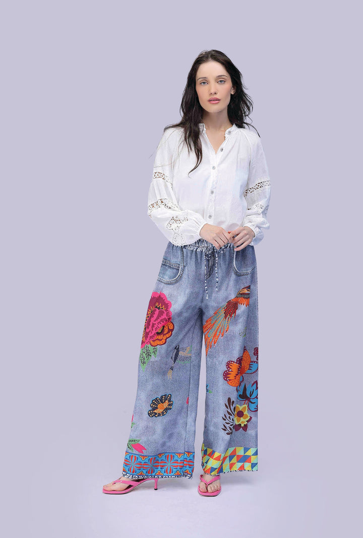 Wide Leg Print Jeans - by Elissia