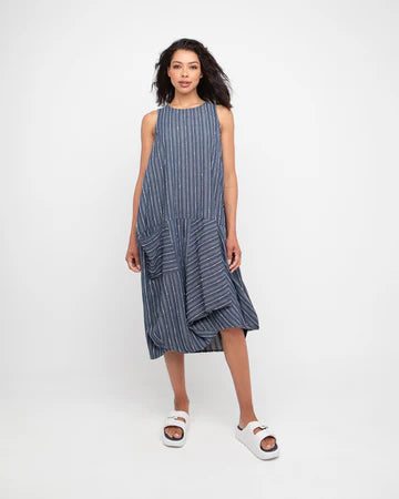 Blue Cotton Twill Midi Dress - by Ozai N Ku