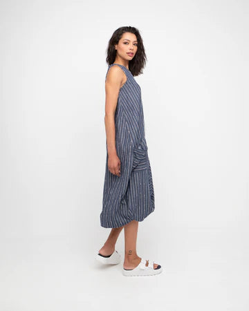 Blue Cotton Twill Midi Dress - by Ozai N Ku