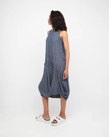 Blue Cotton Twill Midi Dress - by Ozai N Ku