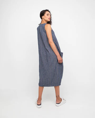 Blue Cotton Twill Midi Dress - by Ozai N Ku