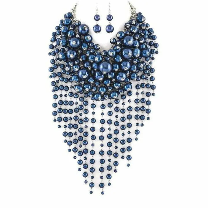 Blue Pearl Waterfall Necklace and Earring Set