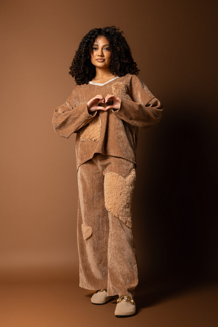 Brown Fur Heart Pant - by Eternelle