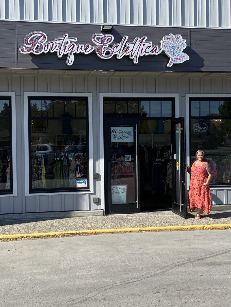 Stephanie Gauthier in front of Boutique Eclettica in Kelowna, BC